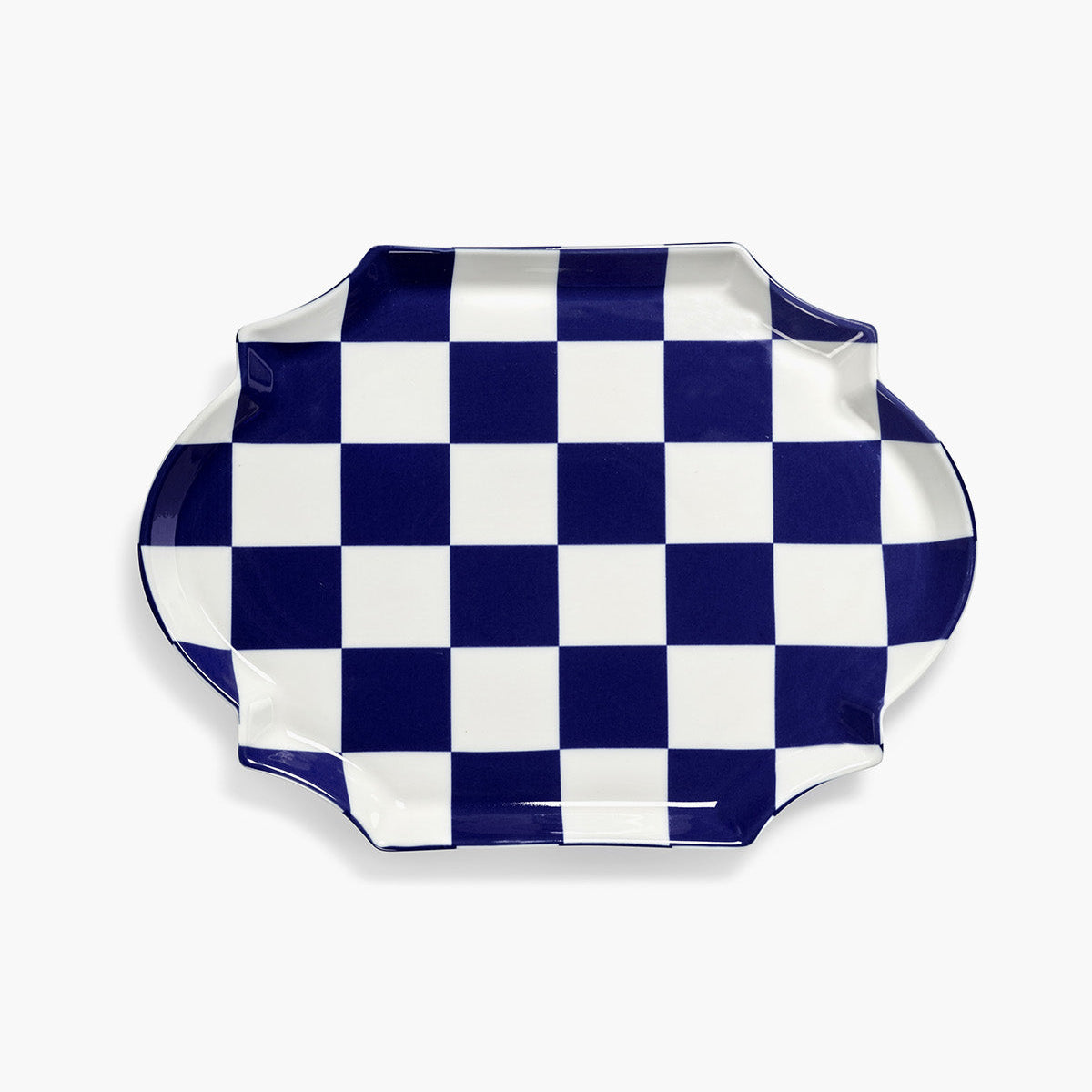 SERVING PLATE OVAL BLUE WHITE