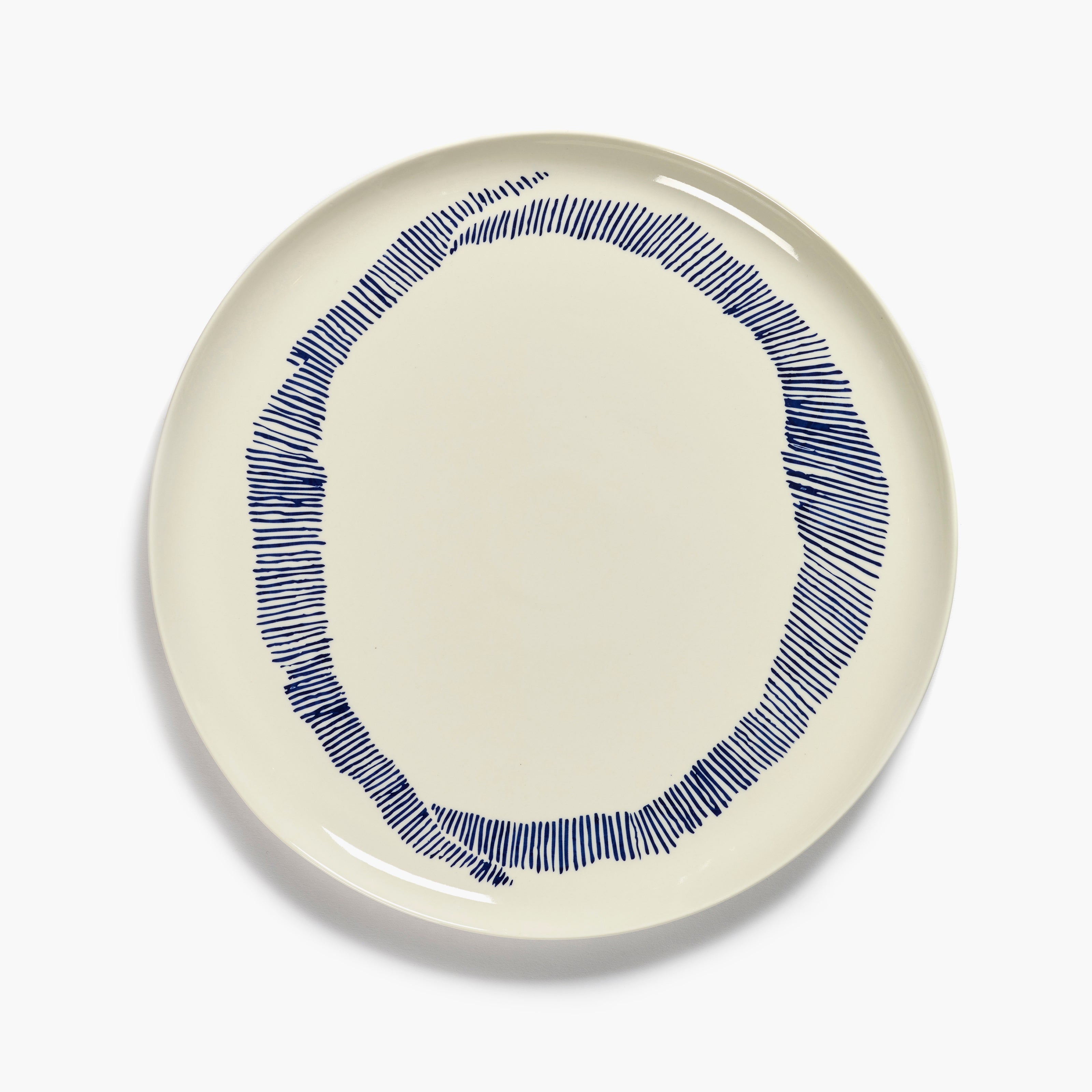 SERVING PLATE WHITE STRIPES BLUE FEAST