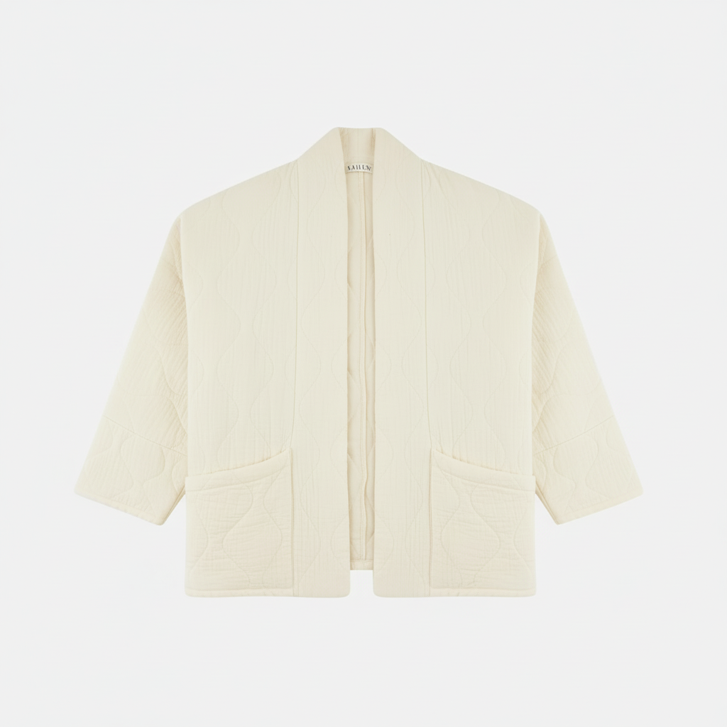 CHICAGO1 KIMONO VEST PLAIN CREAM