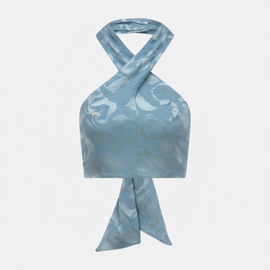 AYA JACQUARD TOP BLEU GRIS