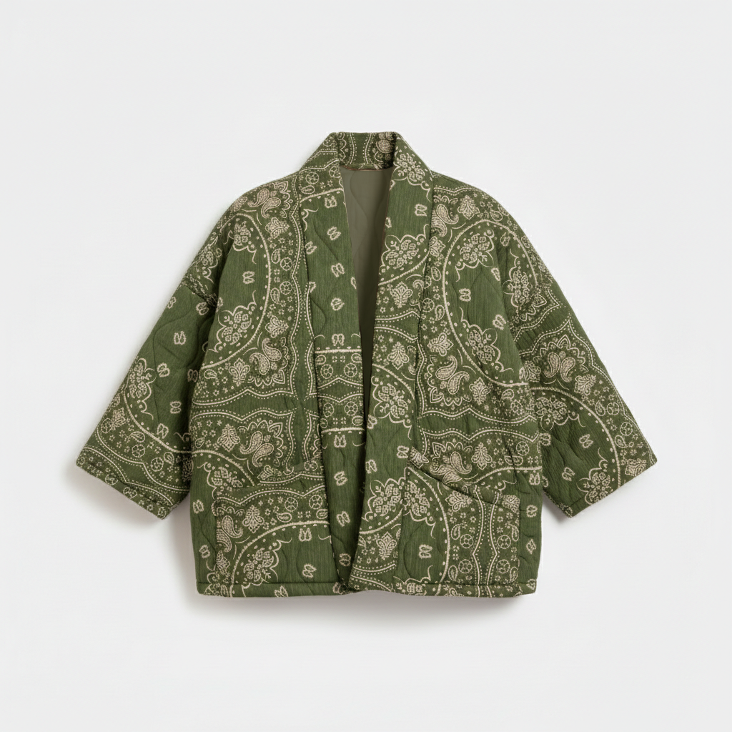 CHICAGO4 VEST BANDANA PRINT KIMONO KHAKI