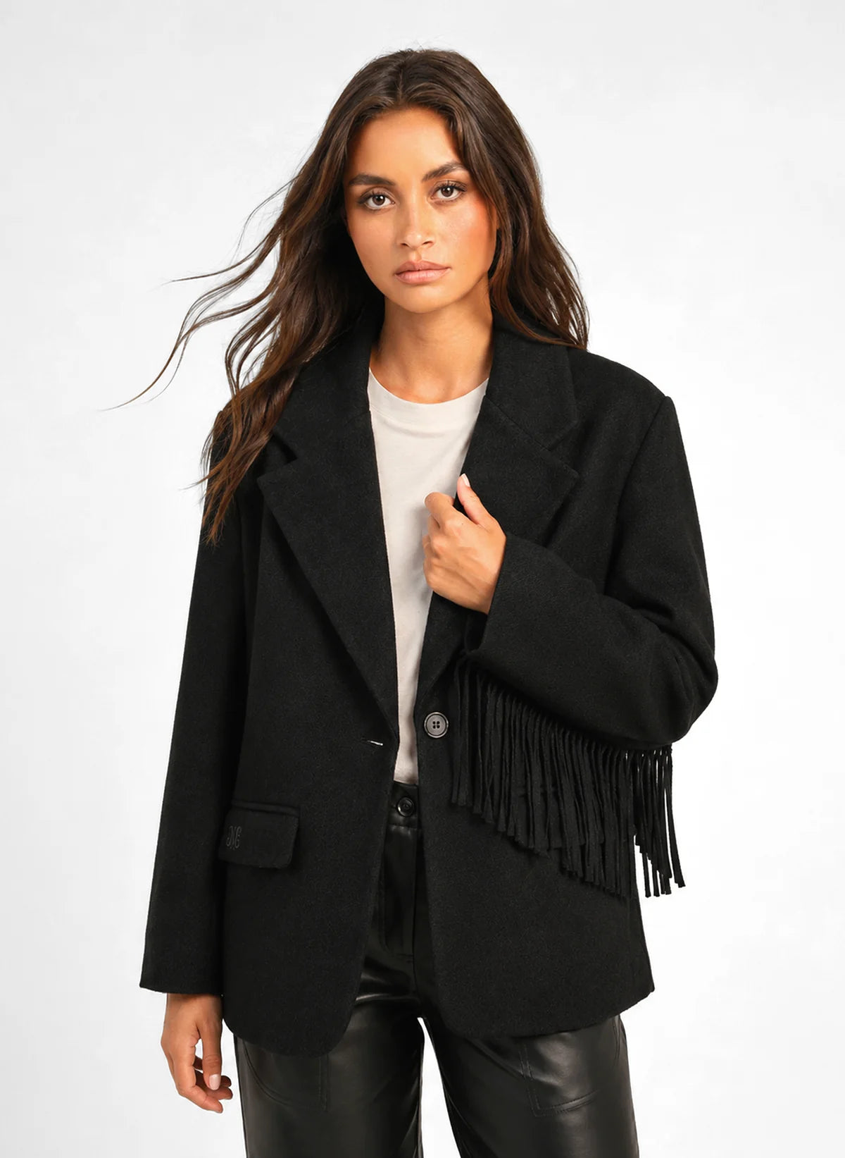 THE HAWIKA FRINGED BLACK BLAZER