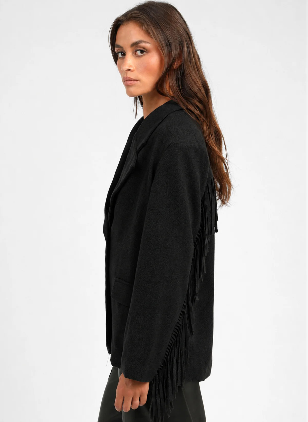 THE HAWIKA FRINGED BLACK BLAZER
