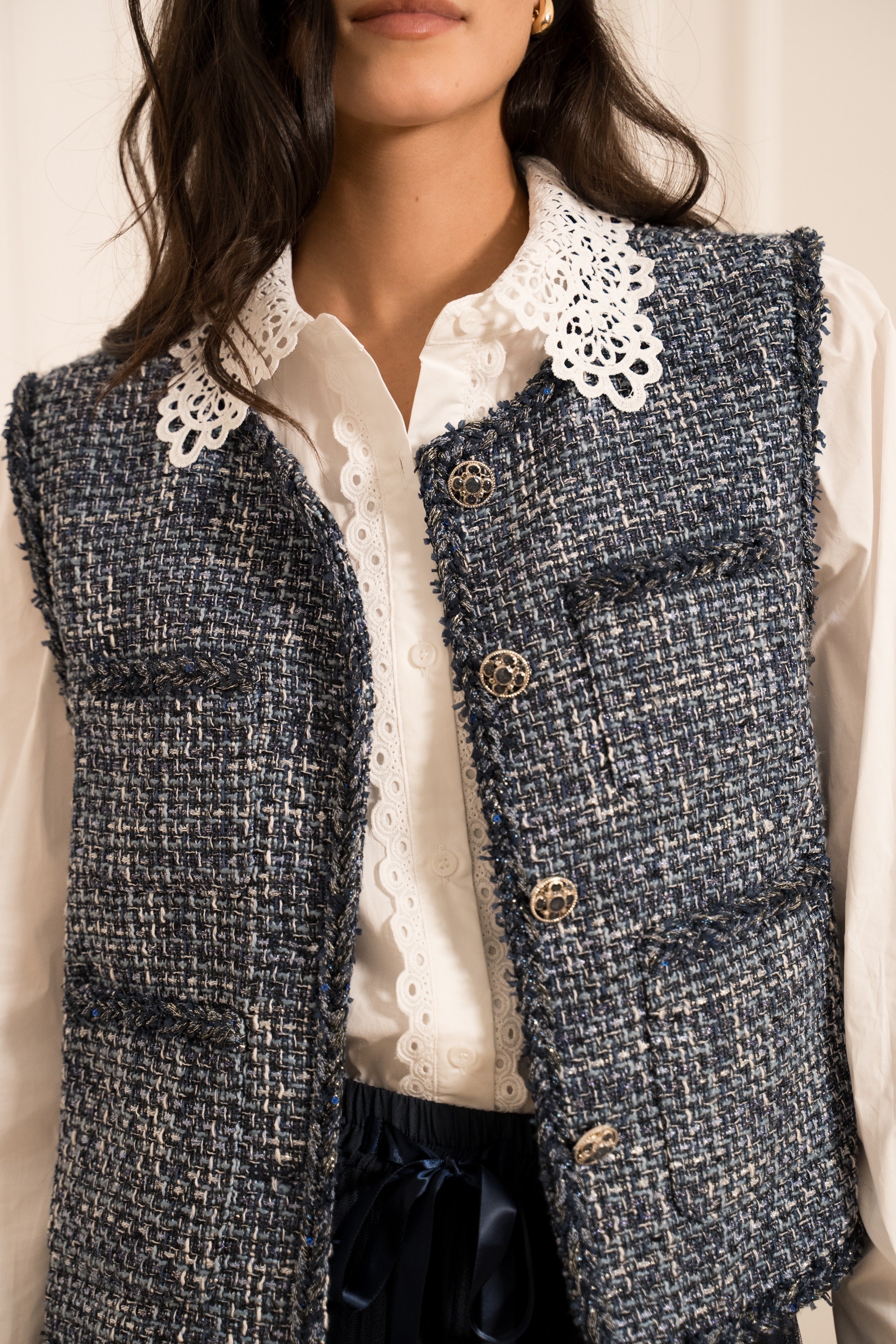 BEA TWEED GILET NAVY