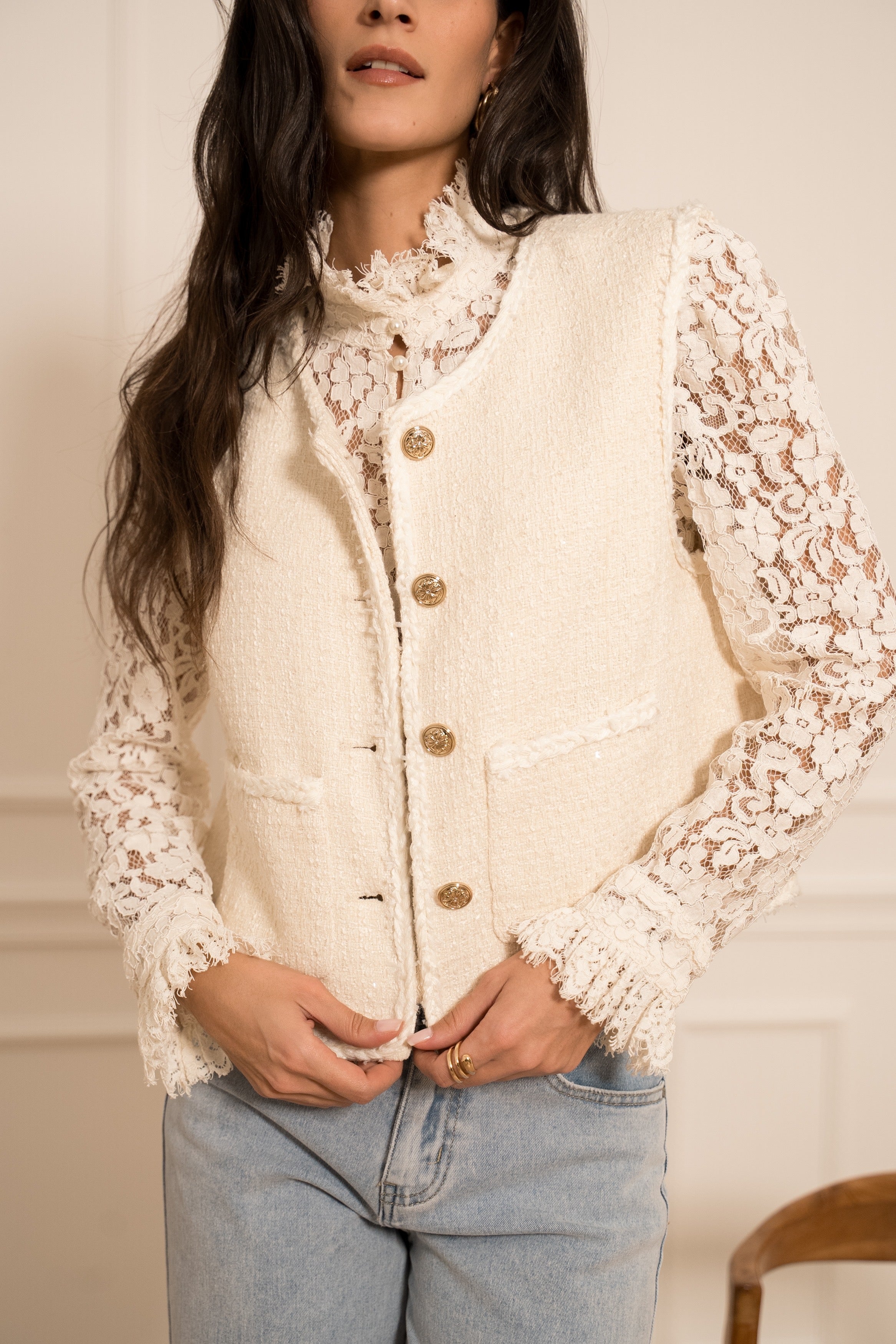 BEA TWEED GILET OFF WHITE