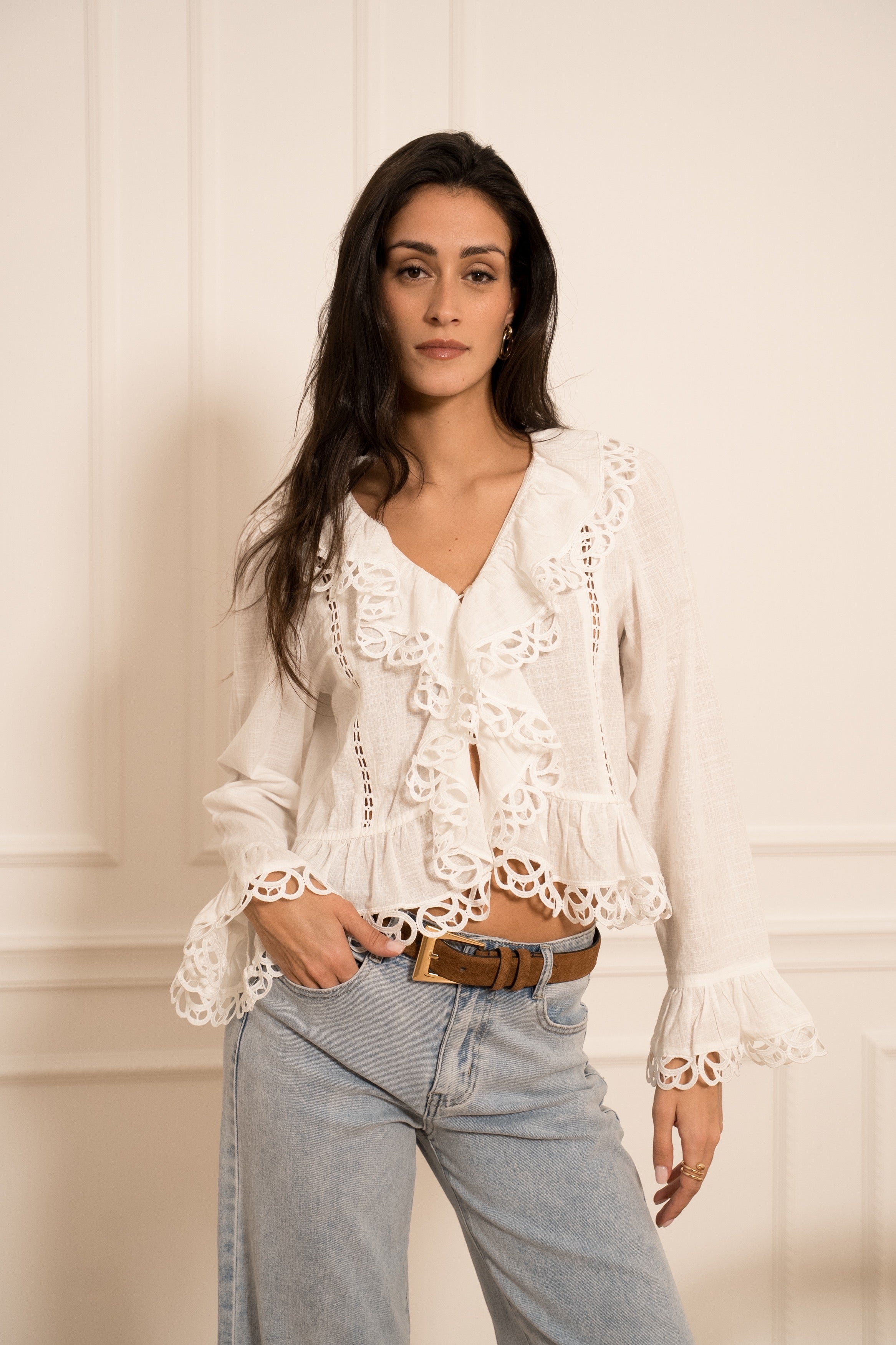 AMALIA COTTON WHITE LONG SLEEVES TOP