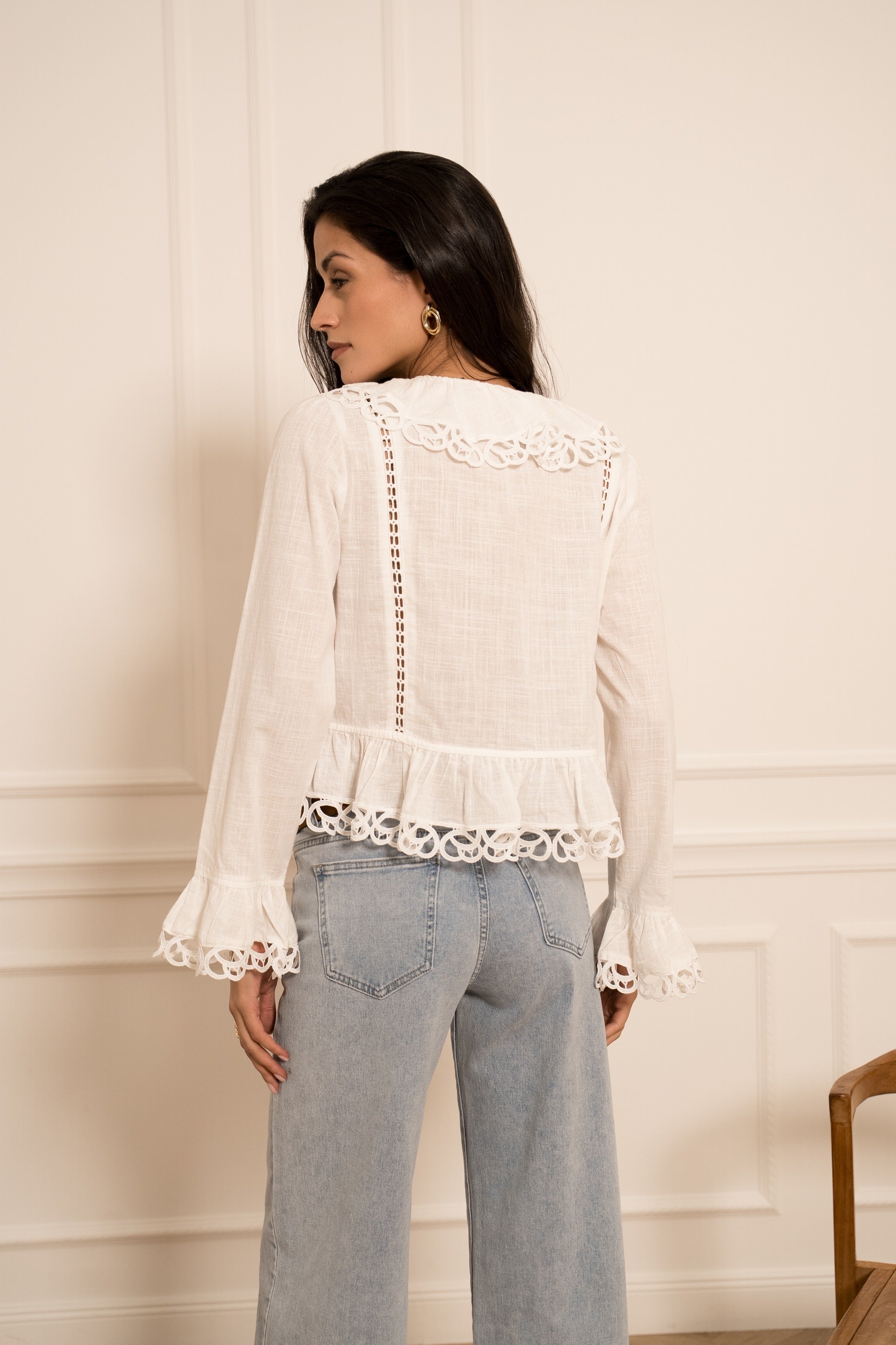 AMALIA COTTON WHITE LONG SLEEVES TOP
