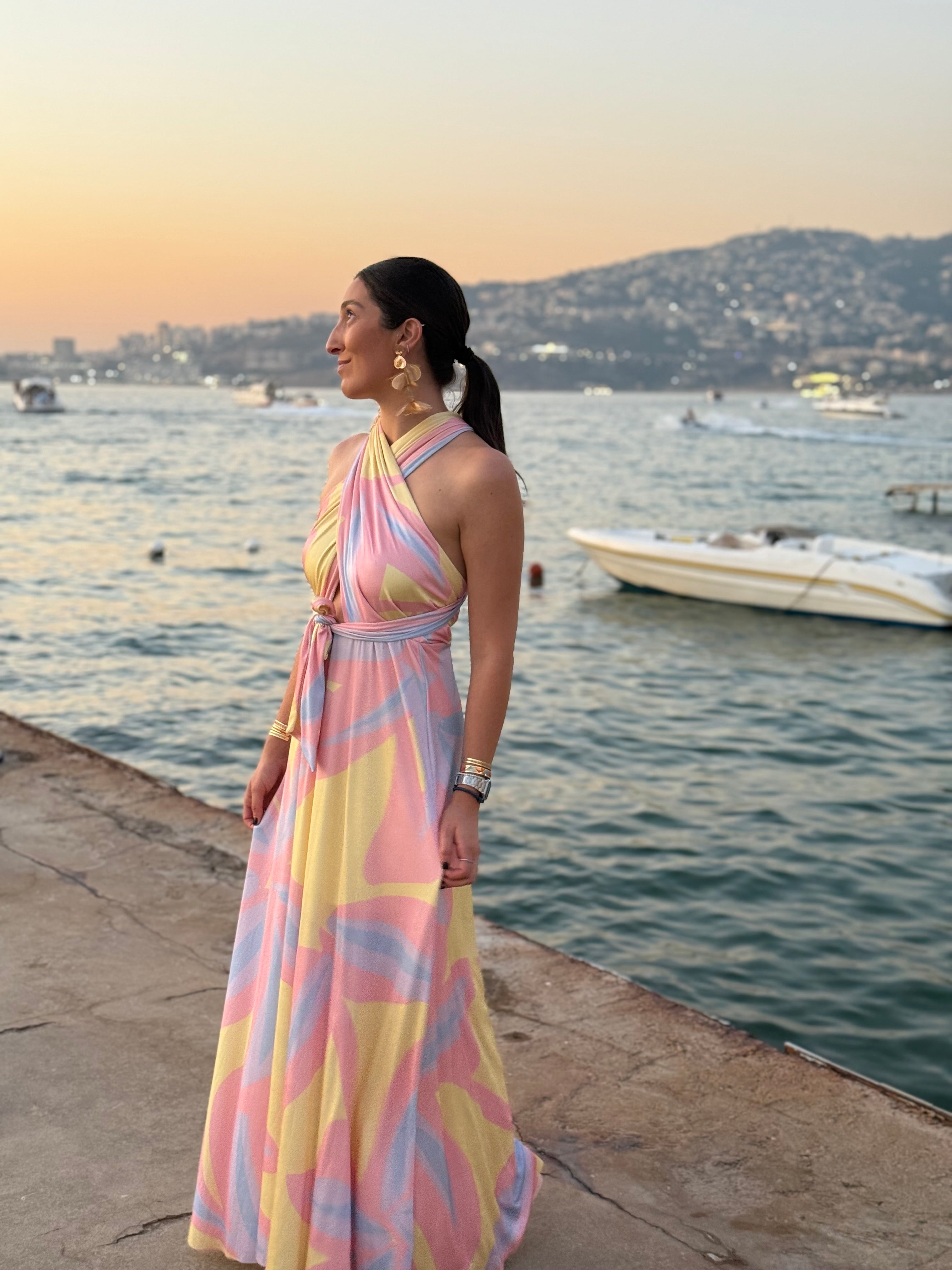 SYRENE MULTI FLOWER DRESS - PINK AND BUTTER YELLOW