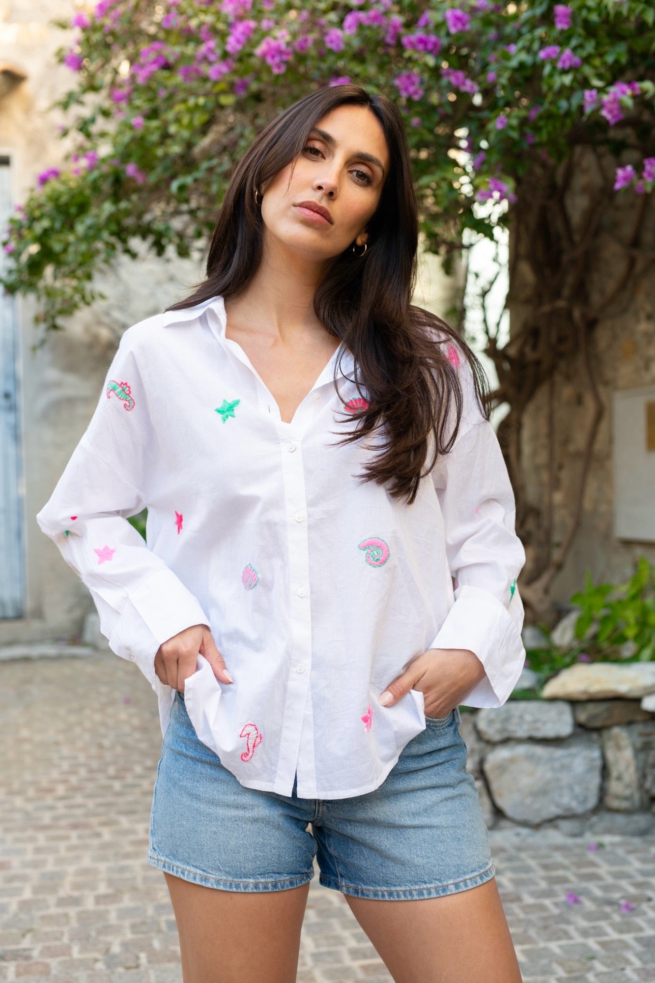 FAY EMBROIDERED COTTON SHIRT WHITE