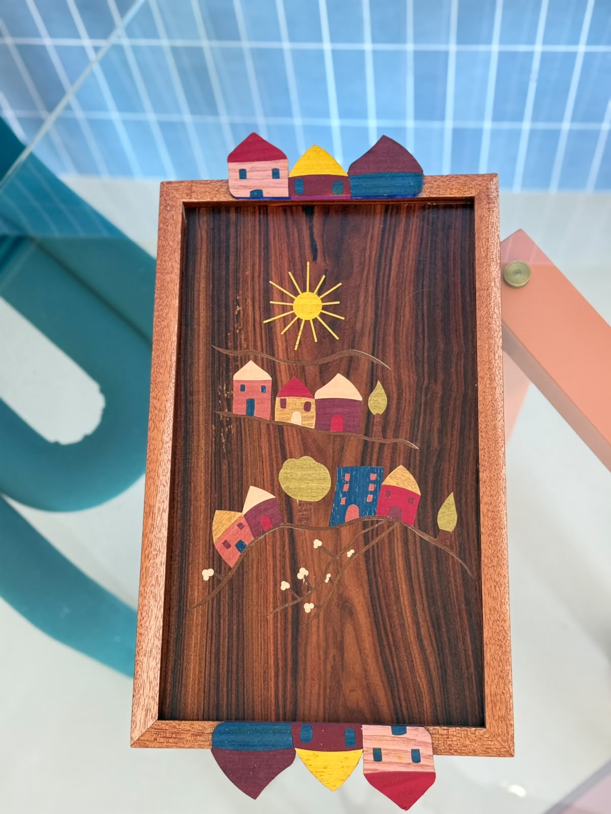NANOU VILLAGE MARQUETRY WOOD TRAY