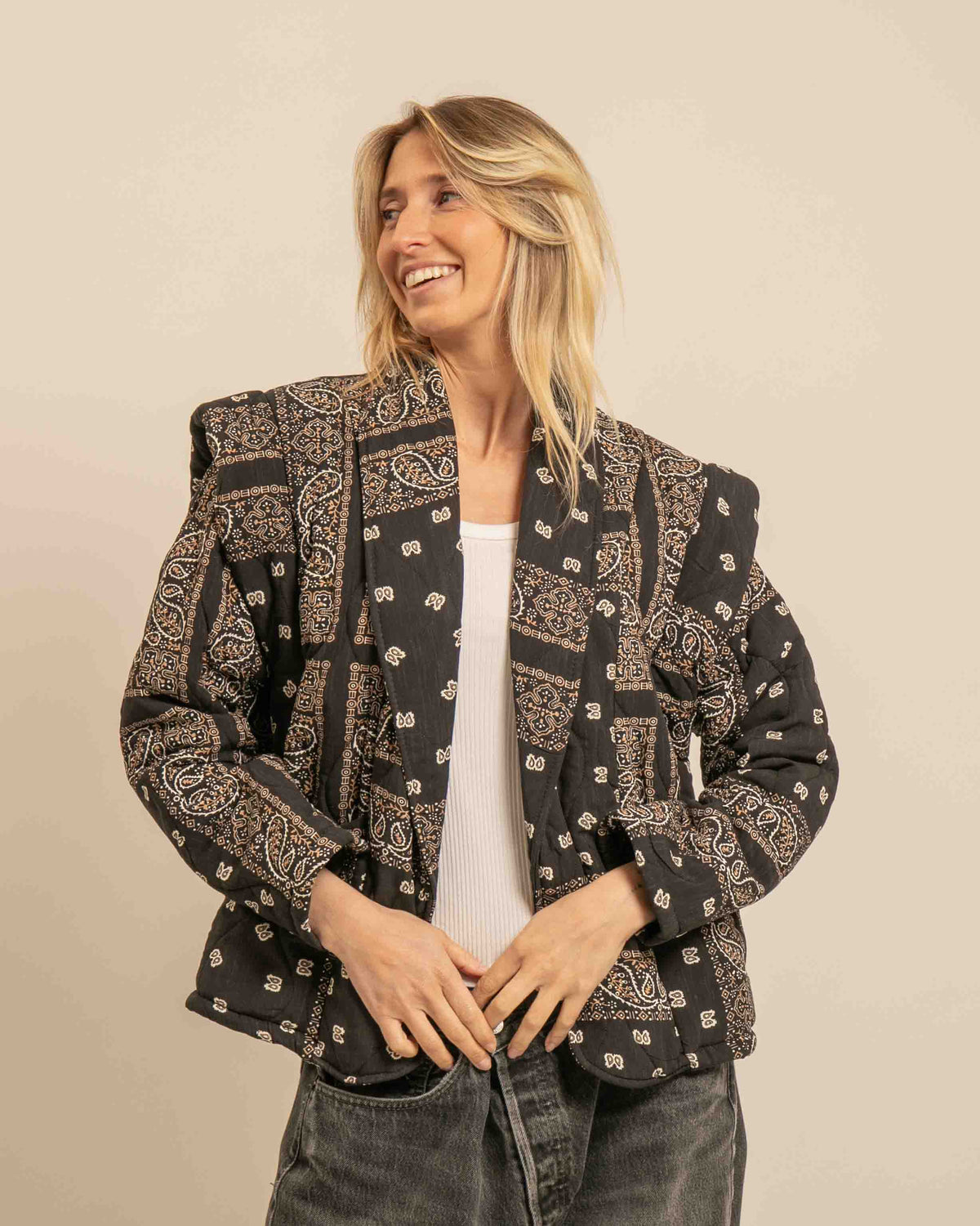 SAN FRANSISCO3 KIMONO VEST BANDANA PRINT BLACK