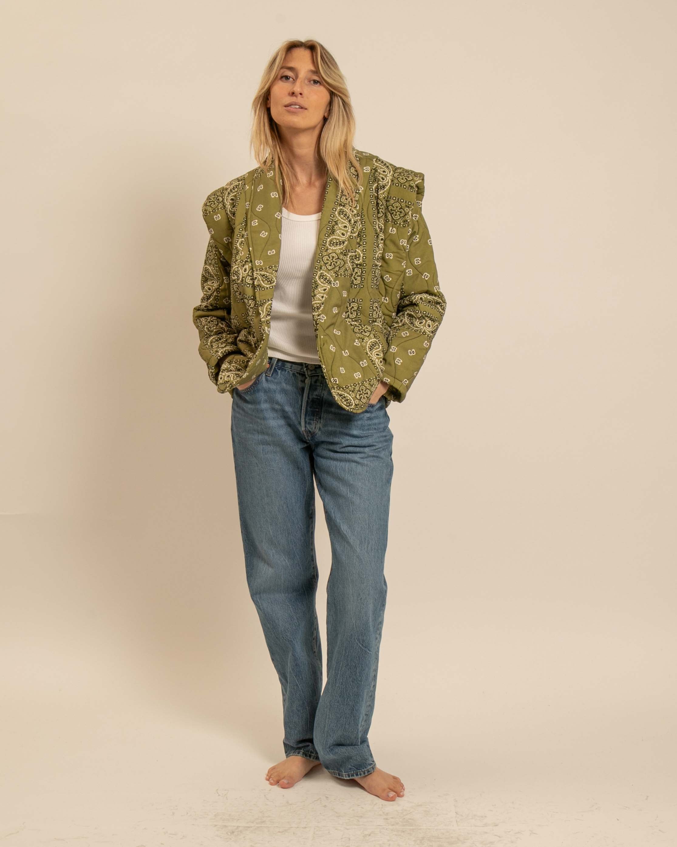 SAN FRANSISCO3 KIMONO VEST BANDANA PRINT OLIVE
