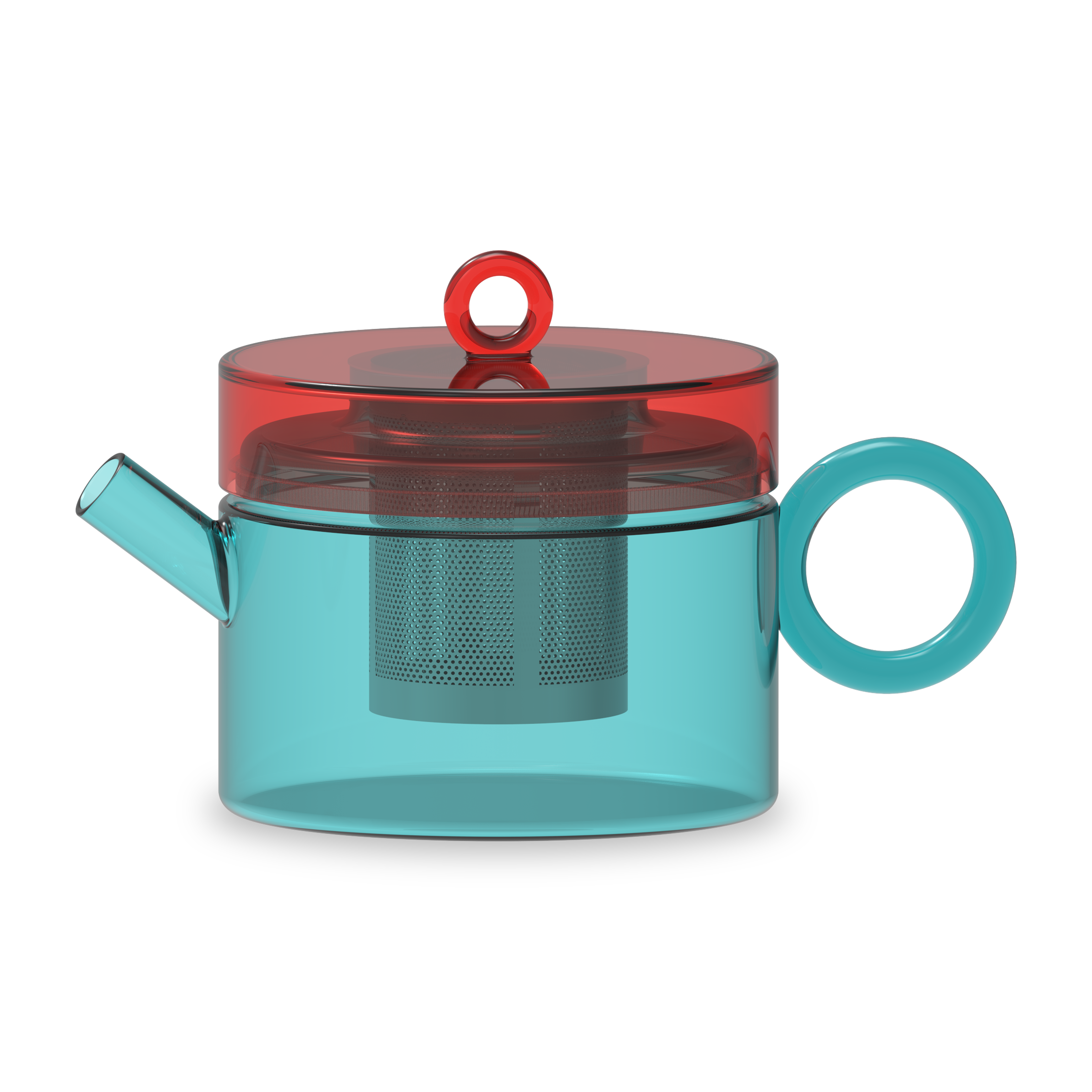 BOROSILICATE GLASS TEAPOT RED & LIGHT BLUE