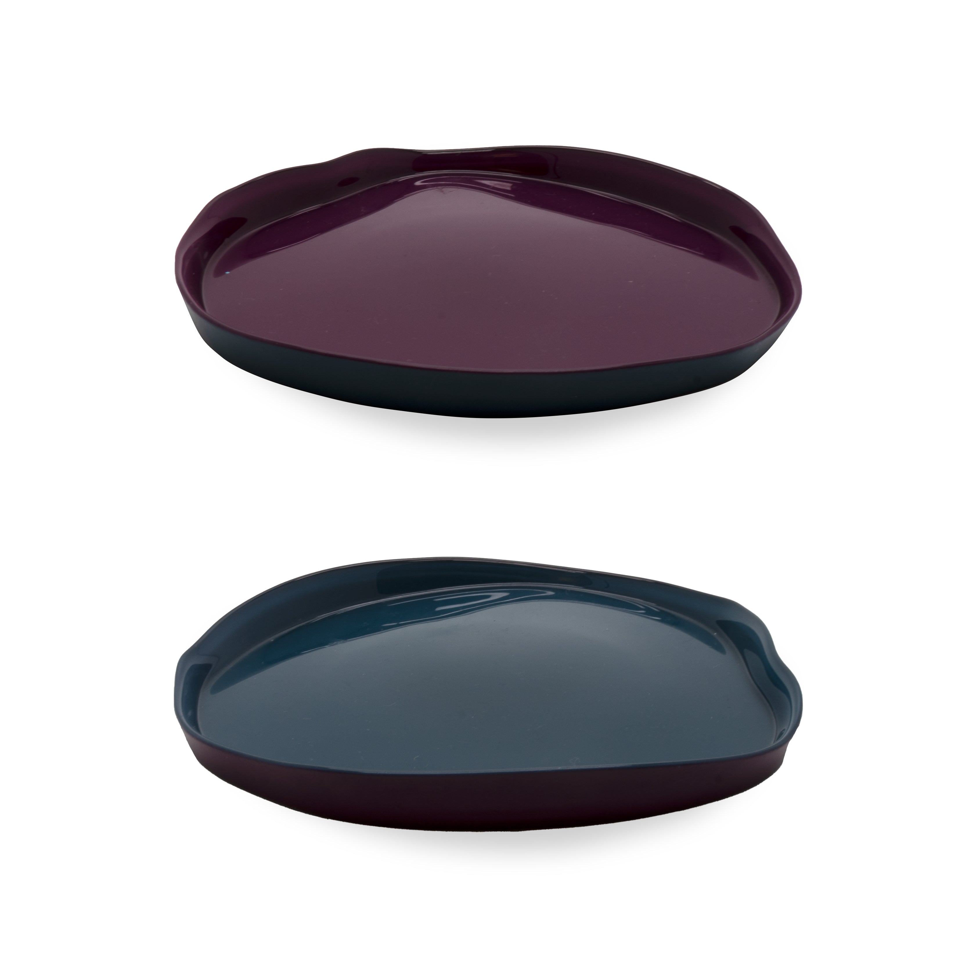 SET OF 2 GLASS PLATES BURGUNDY & NAVY COLOR