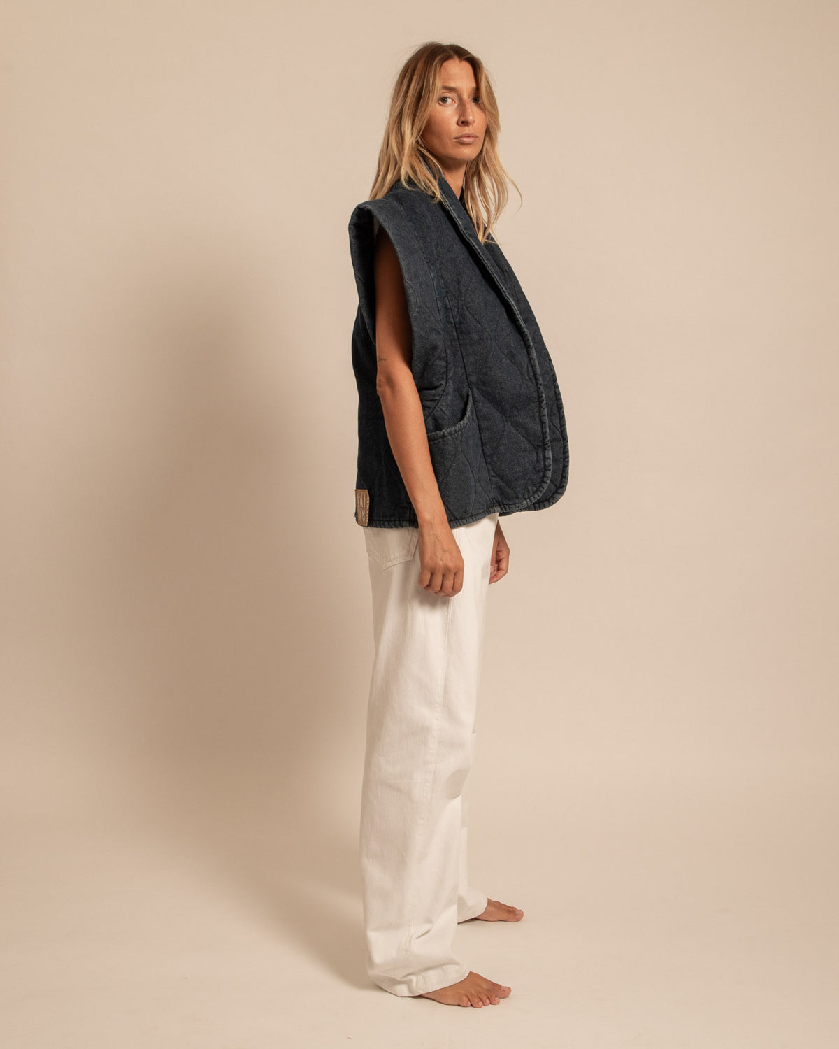 BROOK1 DENIM SLEEVELESS VEST INDIGO RINSE