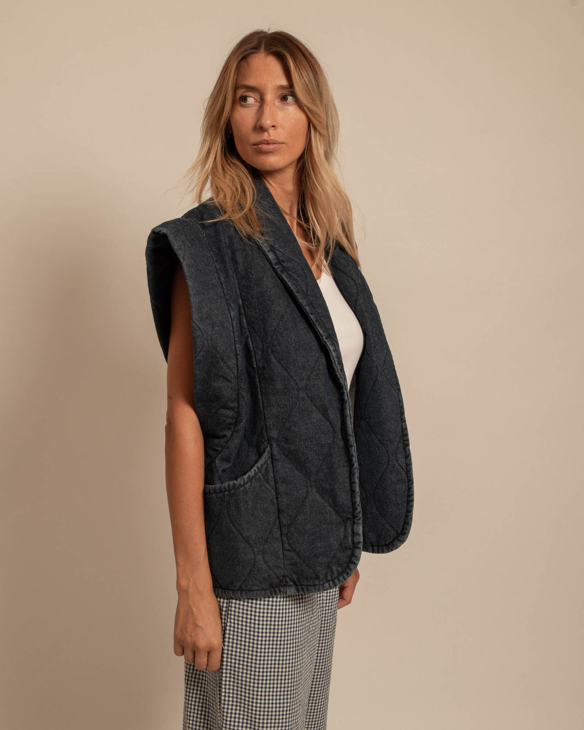 BROOK1 DENIM SLEEVELESS VEST INDIGO RINSE