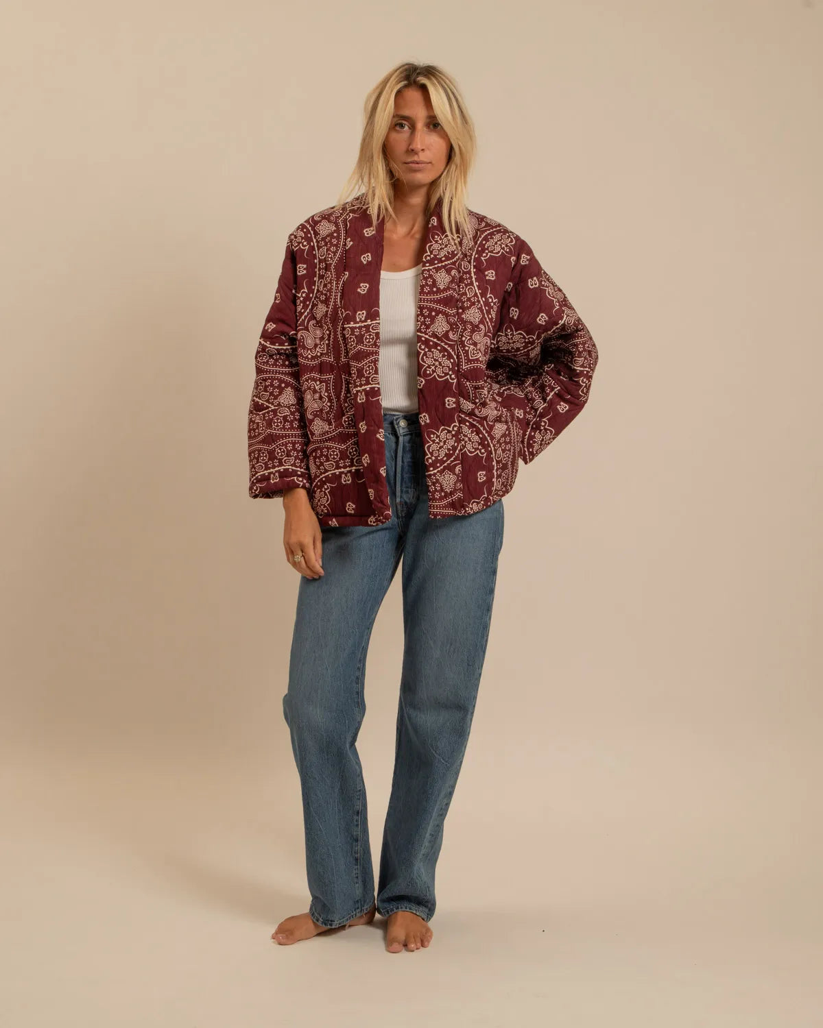 CHICAGO4 VEST BANDANA PRINT KIMONO BURGUNDY