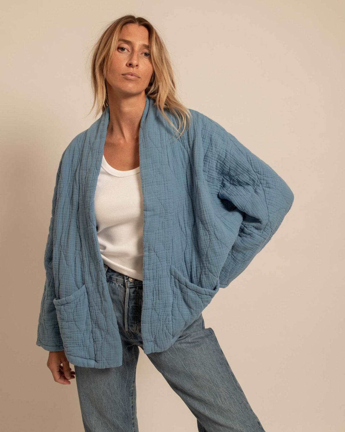 CHICAGO1 KIMONO VEST PLAIN AZUR