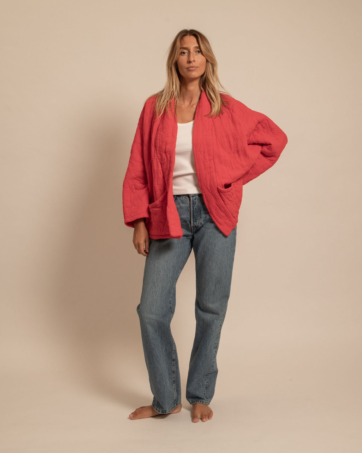 CHICAGO1 KIMONO VEST PLAIN GRENAT