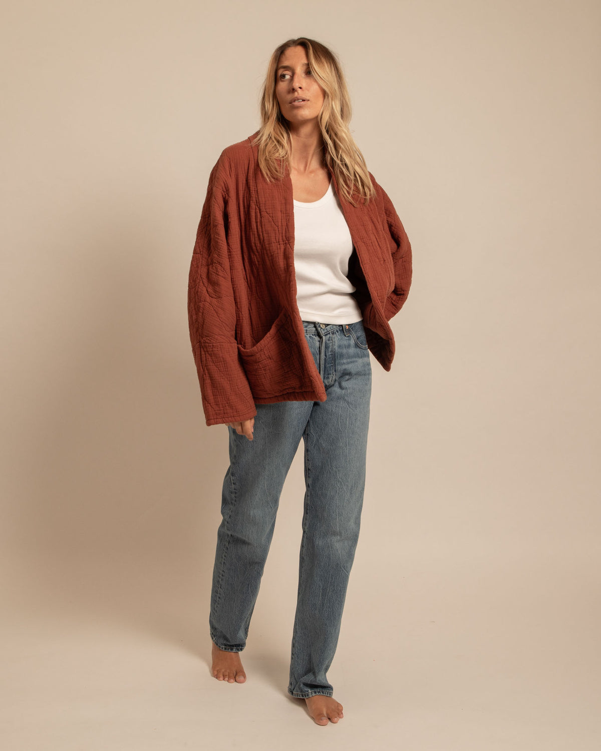 CHICAGO1 KIMONO VEST PLAIN TERRA