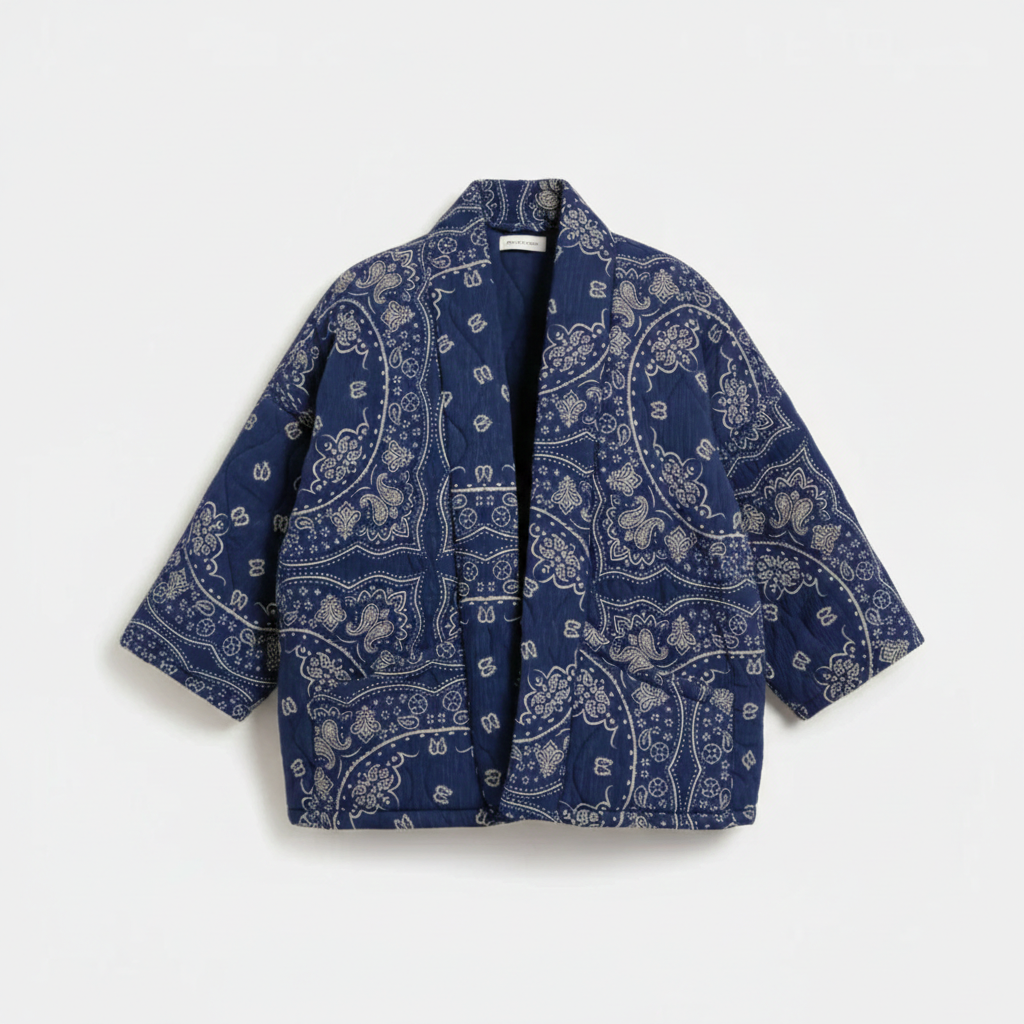 CHICAGO4 VEST BANDANA PRINT KIMONO NAVY