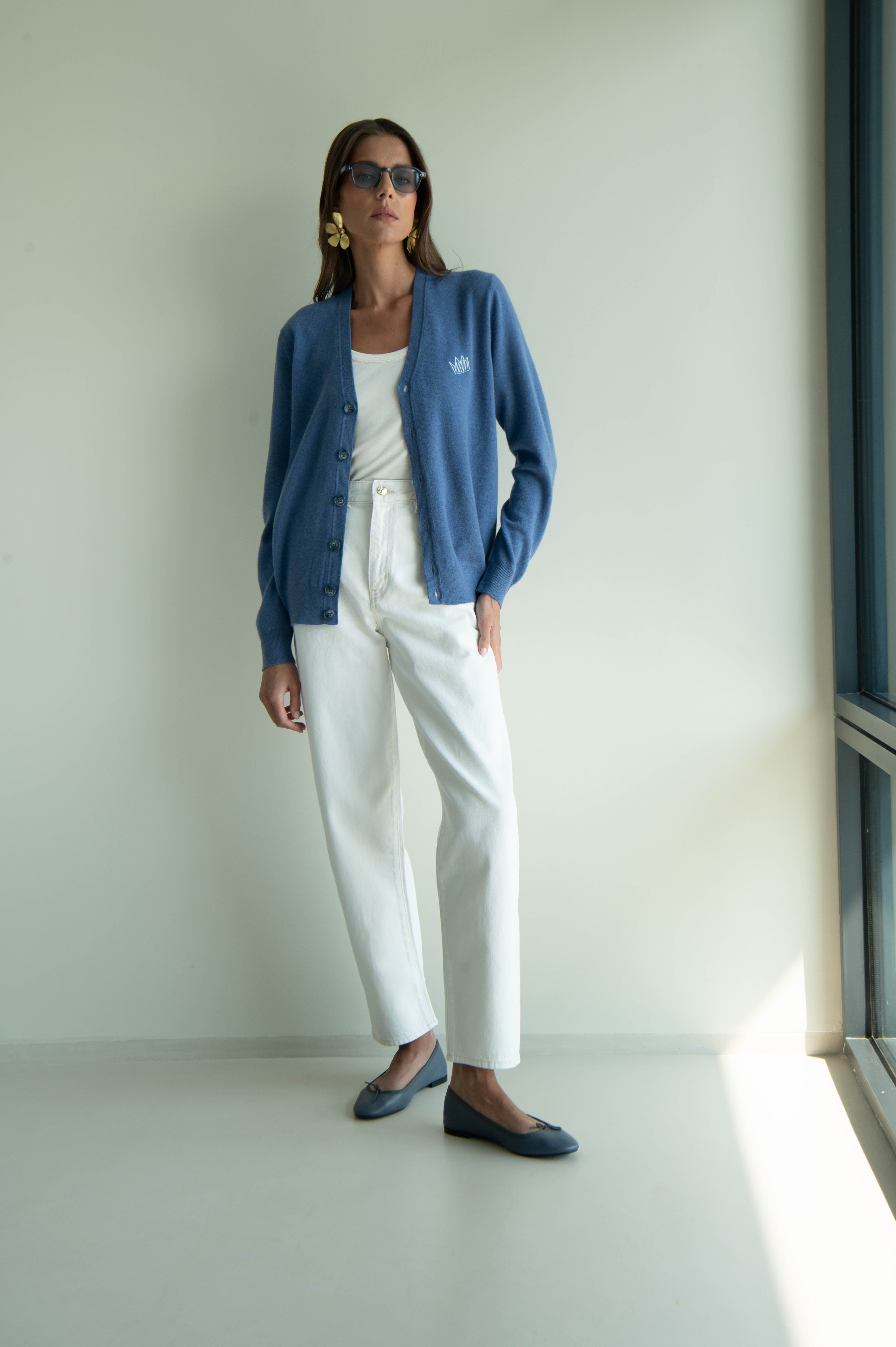 UNISEX MINI CROWN CARDIGAN DENIM BLUE