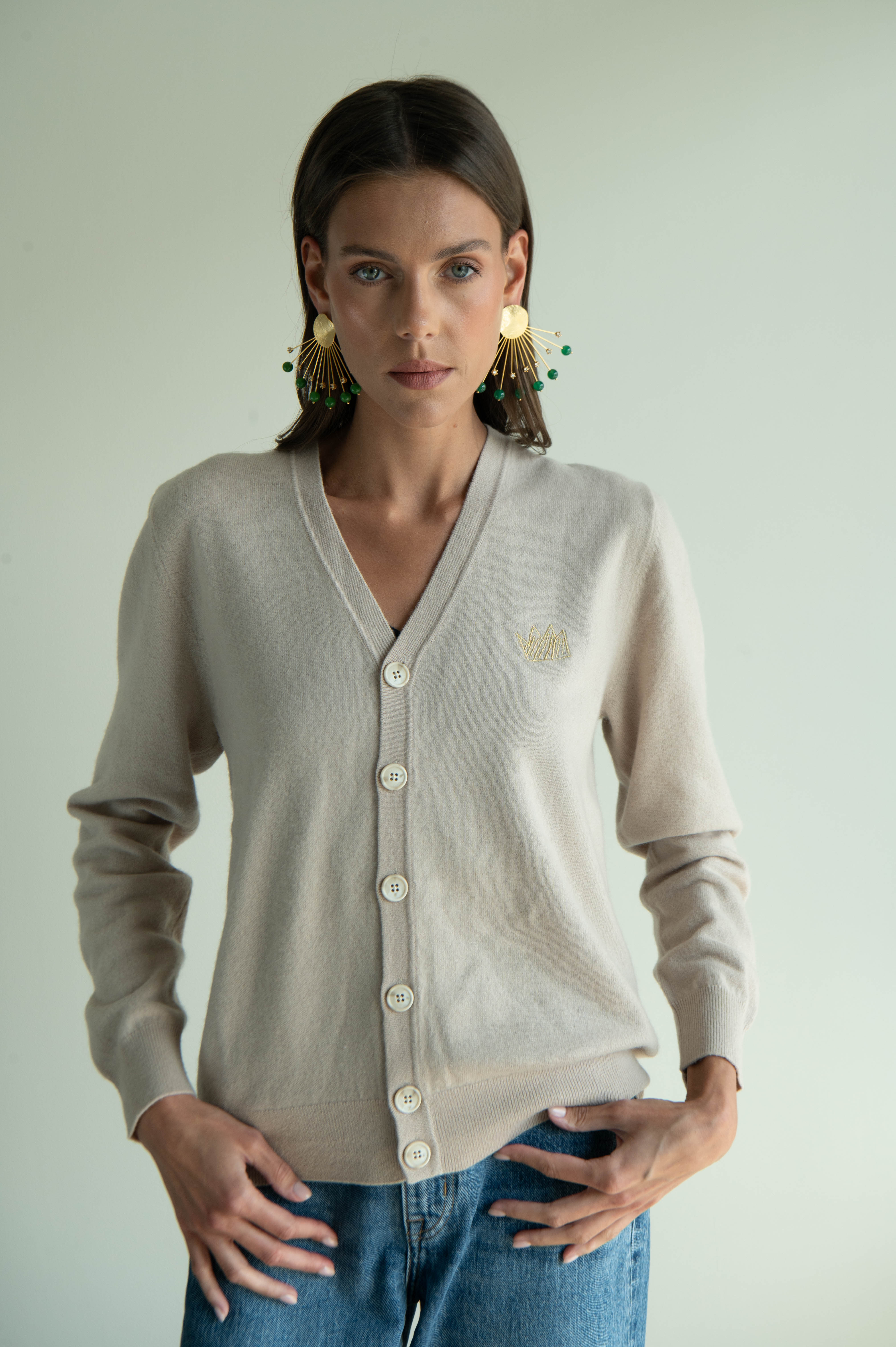 UNISEX MINI CROWN CARDIGAN BEIGE