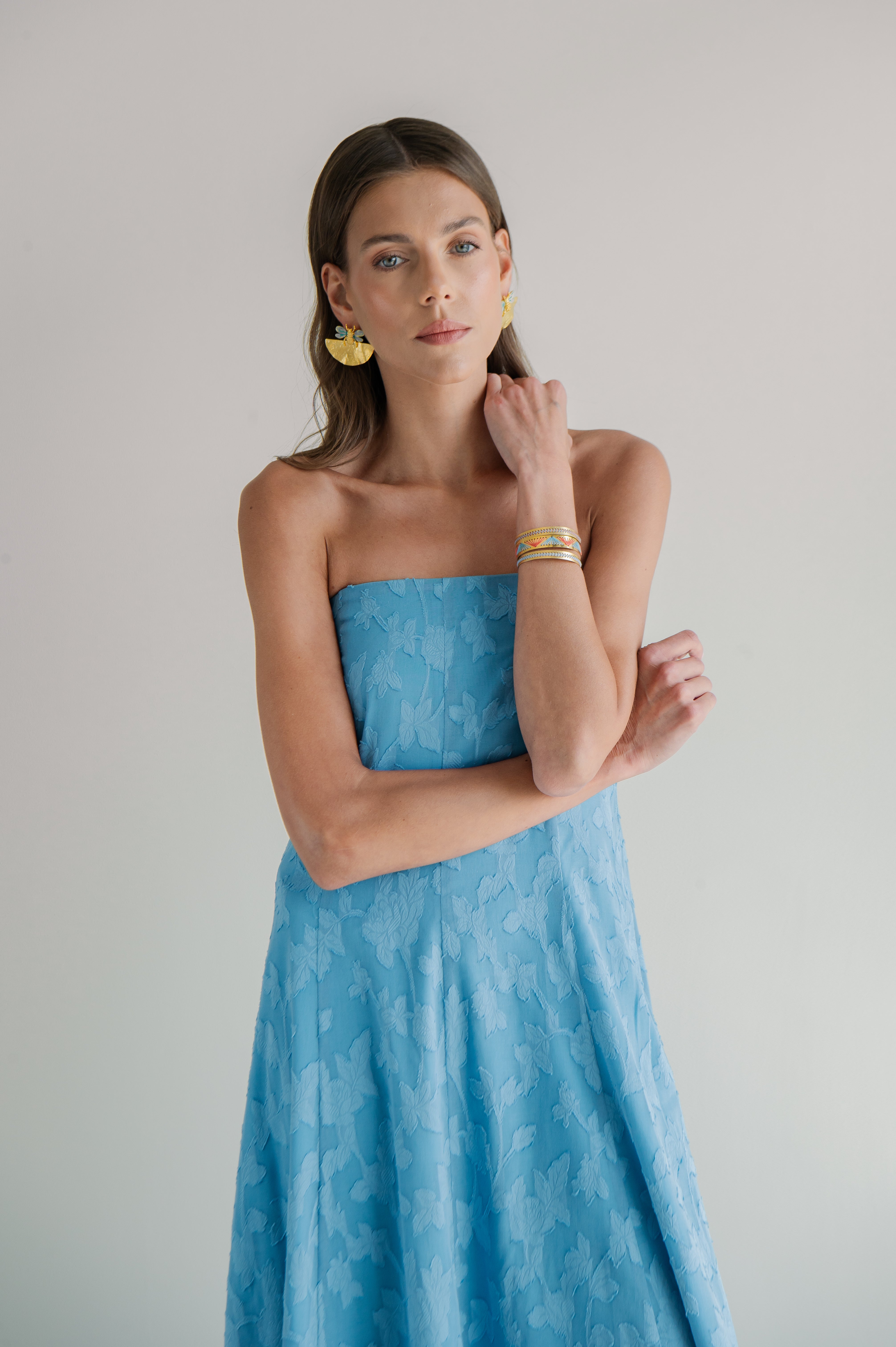 SIENNA BLUE STRAPLESS FLOWER DRESS