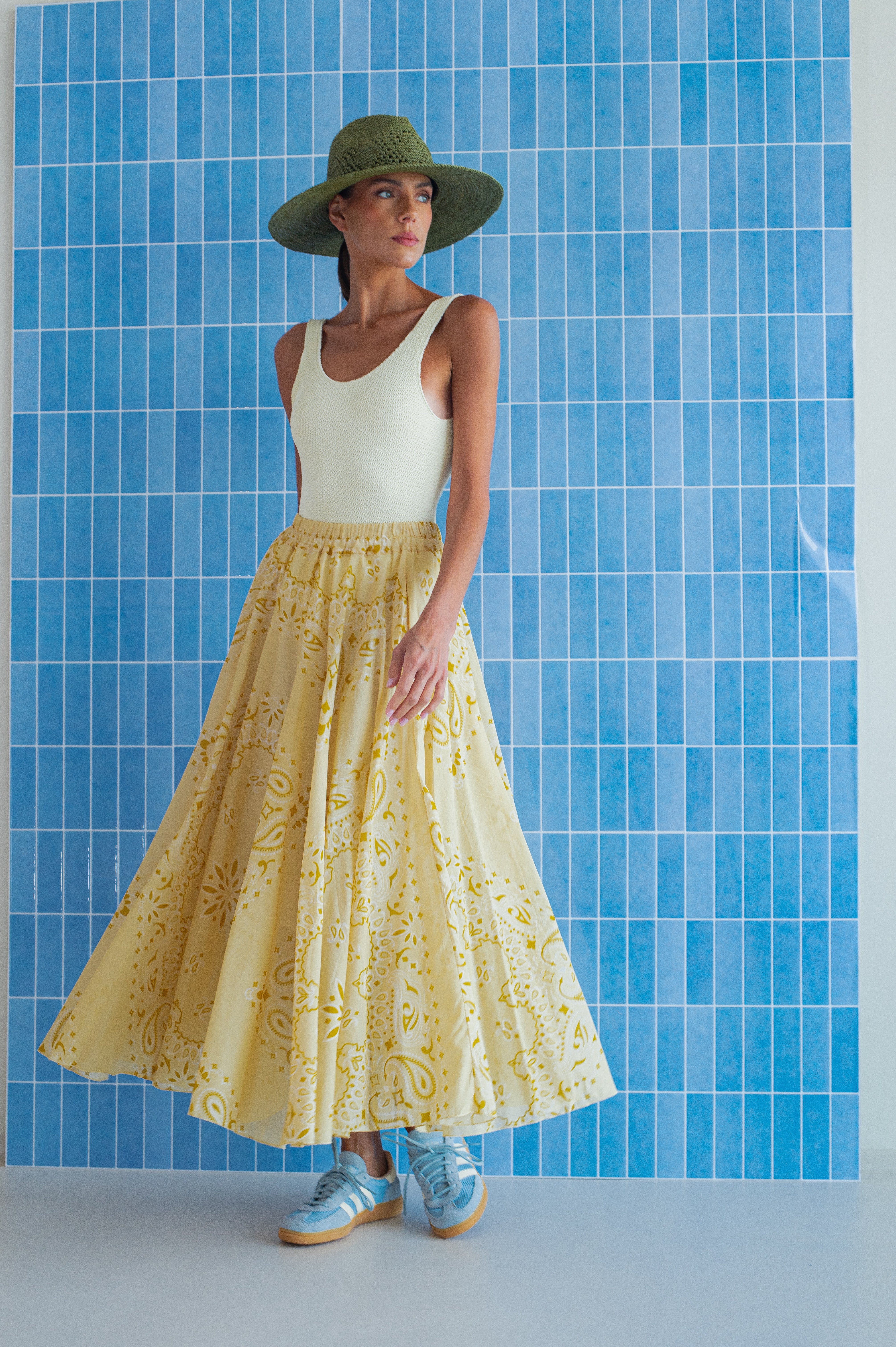 ISABELLA BANDANA PRINT COTTON SKIRT LIGHT YELLOW