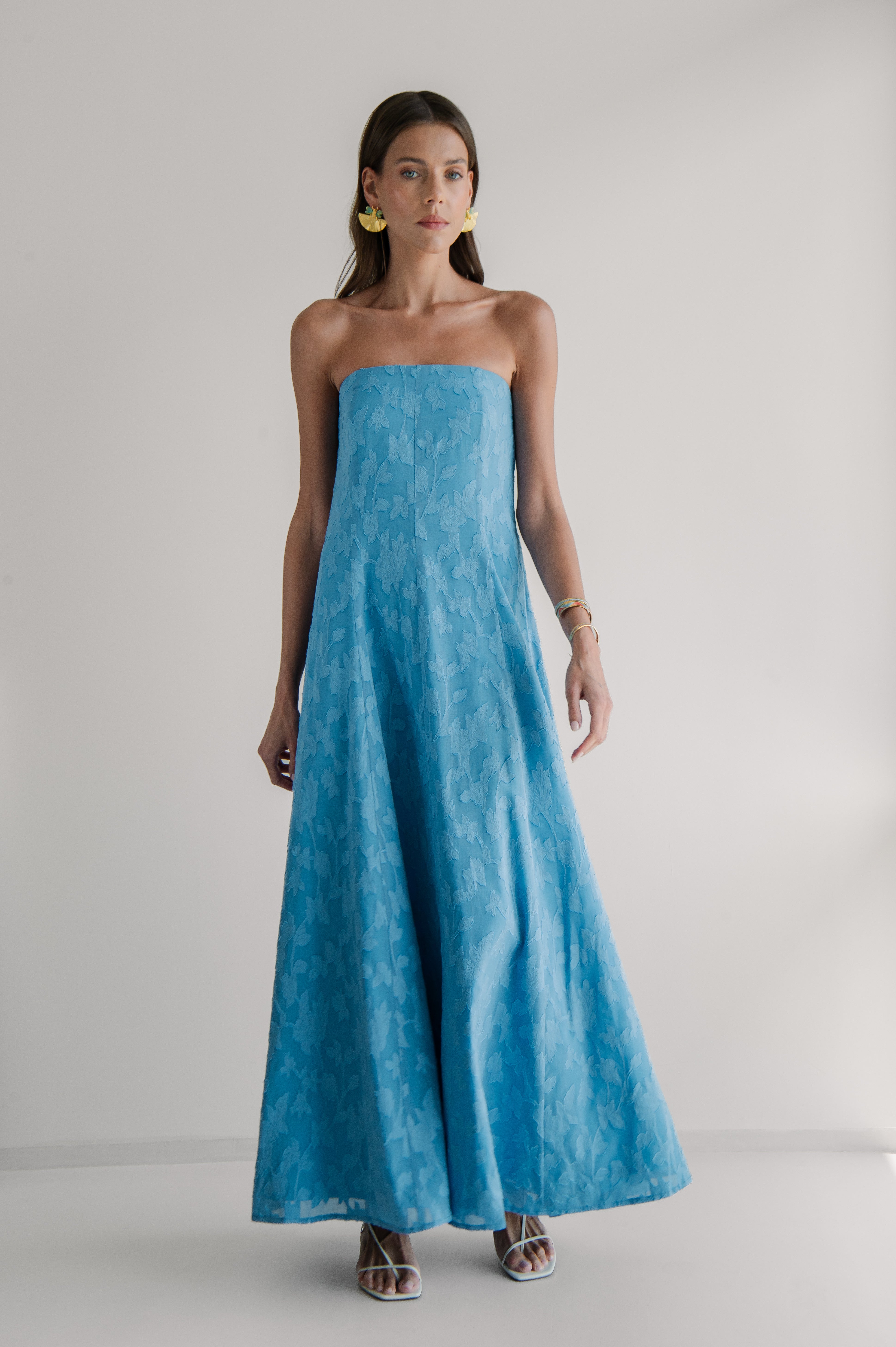 SIENNA BLUE STRAPLESS FLOWER DRESS