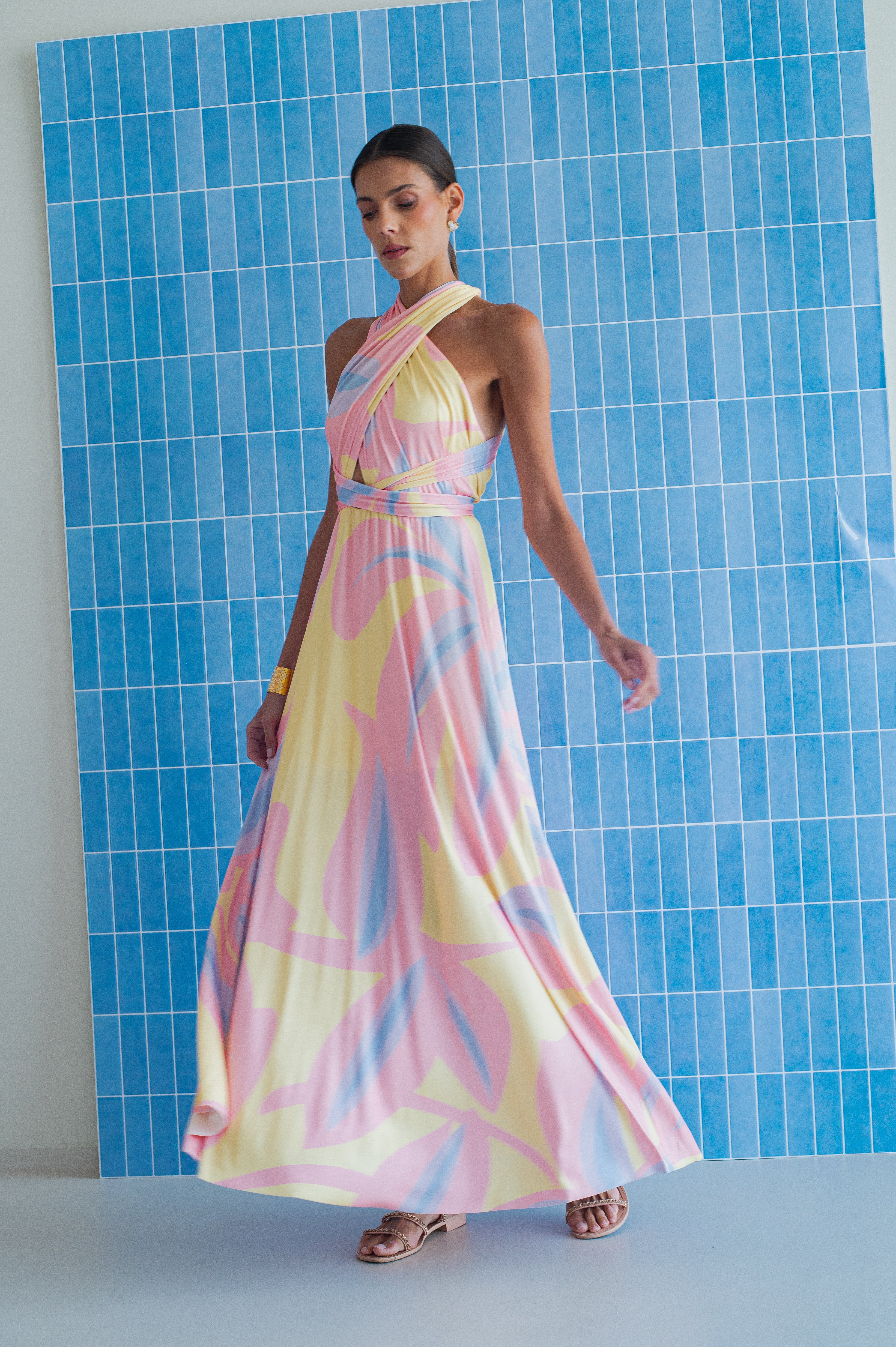 SYRENE MULTI FLOWER DRESS - PINK AND BUTTER YELLOW