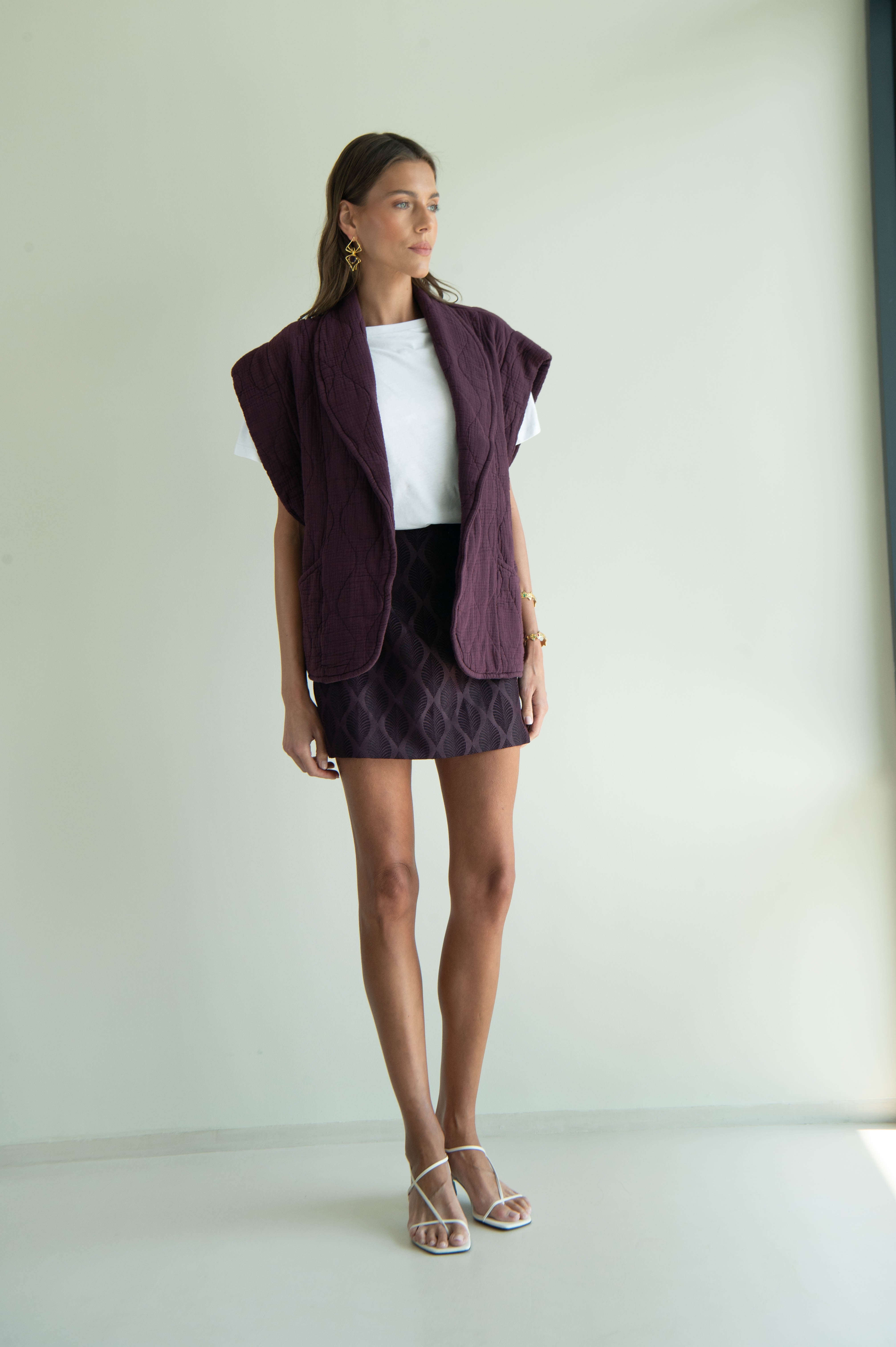 LEA JACQUARD AUBERGINE SHORT SKIRT