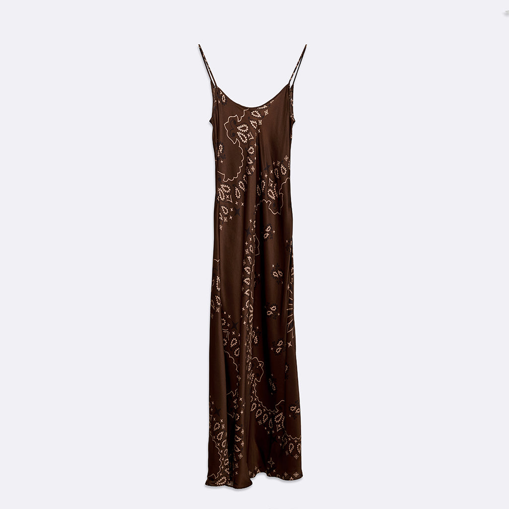 BROWN BANDANA SILK SATIN DRESS