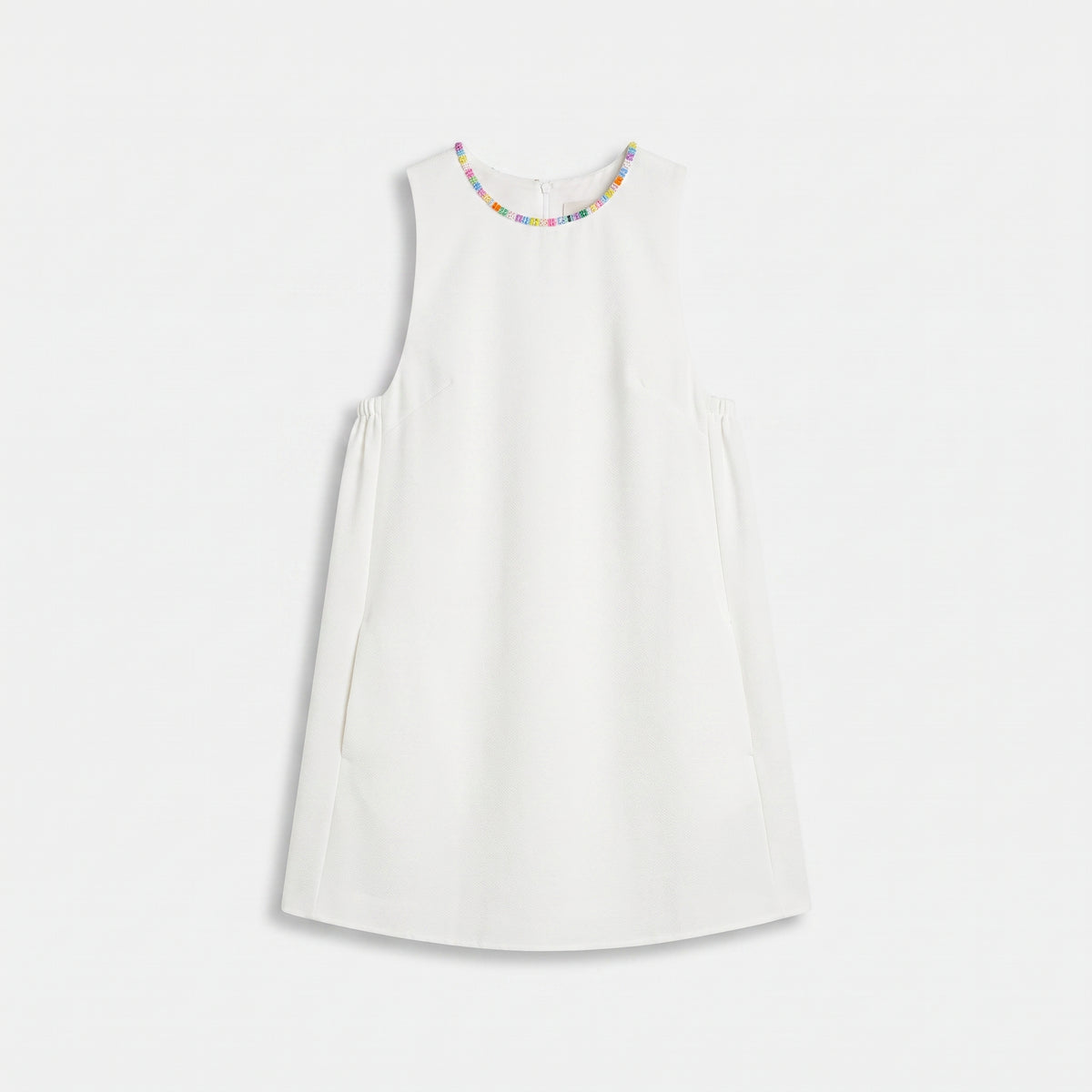 LOLITA WHITE DENIM DRESS WITH HAND EMBROIDERED FLOWERS
