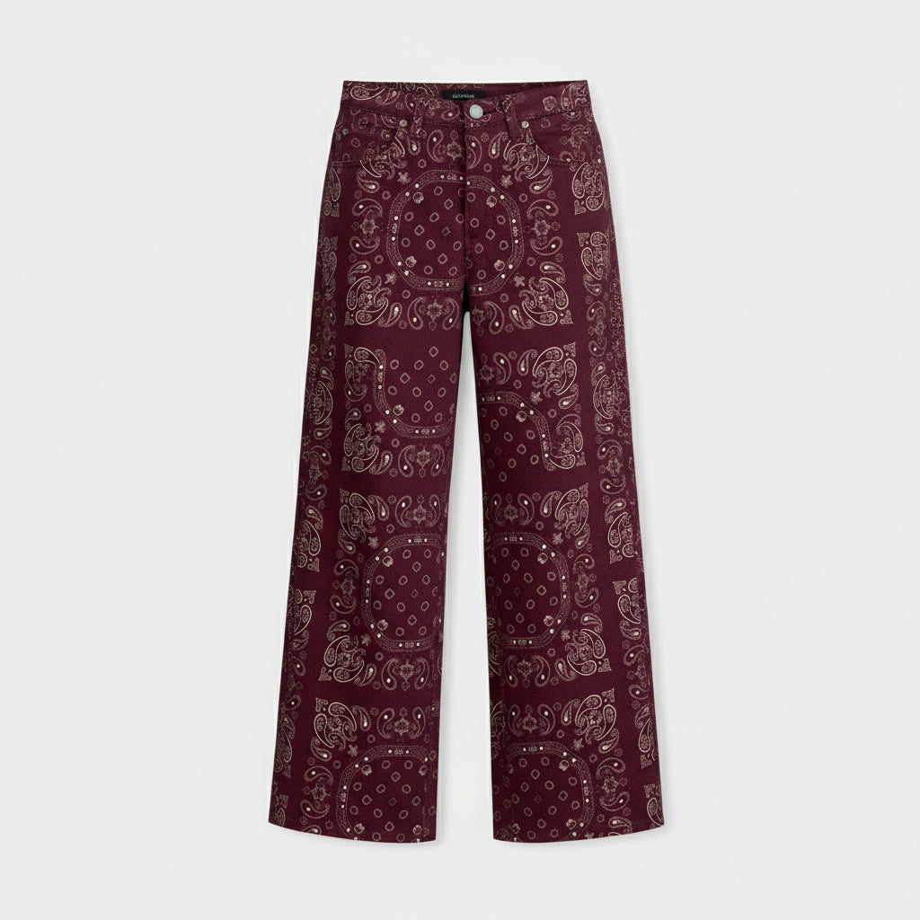 CALY PANTS BANDANA PRINT BURGUNDY