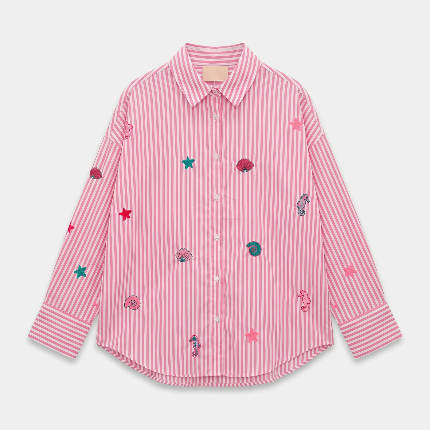 FAY EMBROIDERED COTTON SHIRT PINK AND WHITE