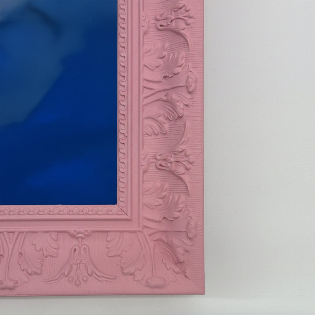 Art Deco Mirror - Blue Glass Pink Frame
