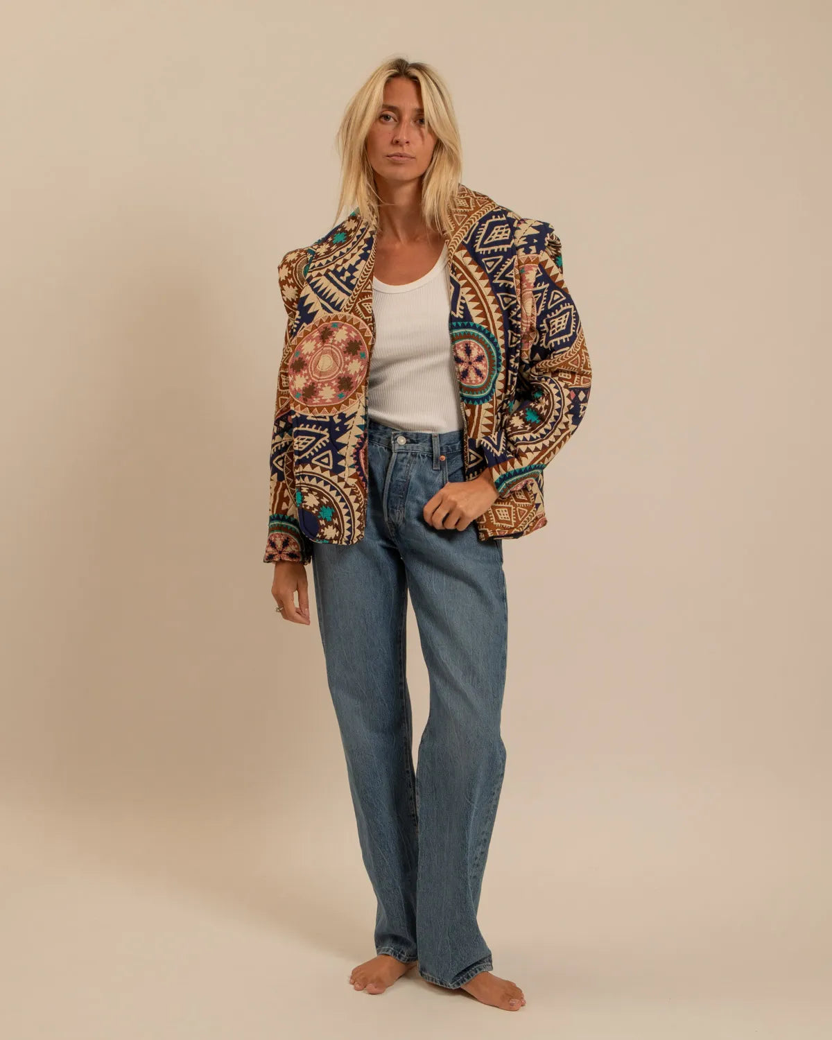 SANFRANSISCO2 VEST KIMONO PRINT INKA NAVY