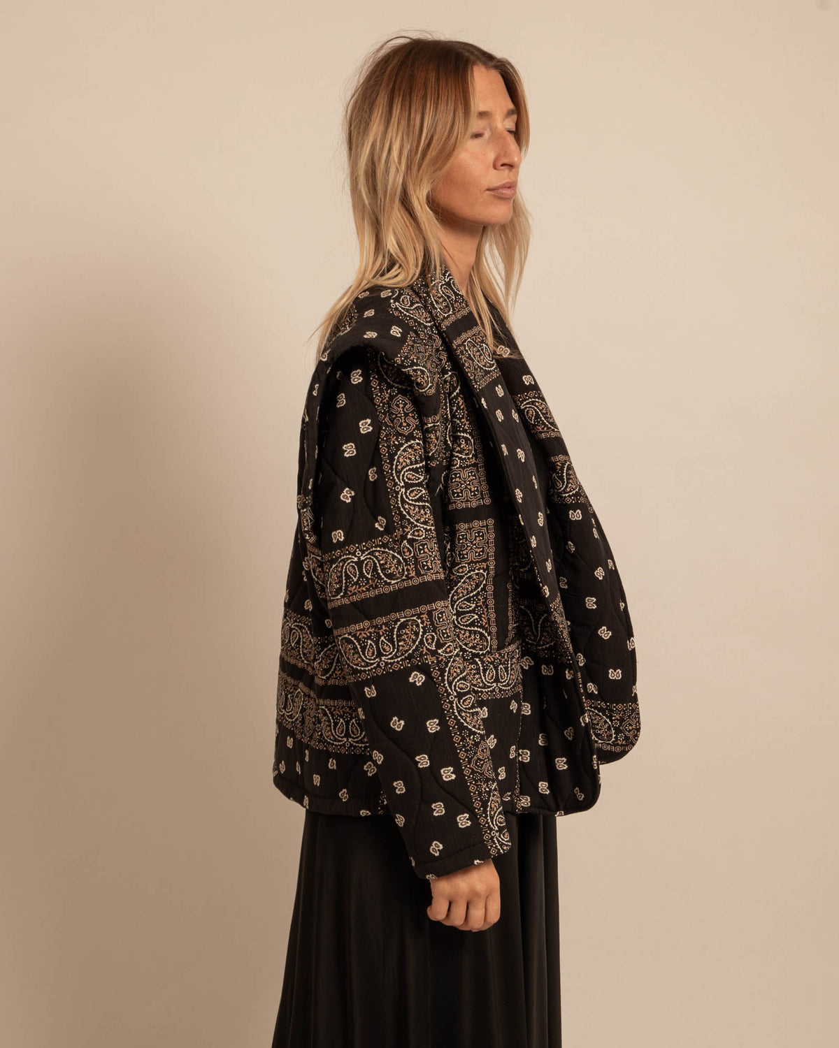 SAN FRANSISCO3 KIMONO VEST BANDANA PRINT BLACK